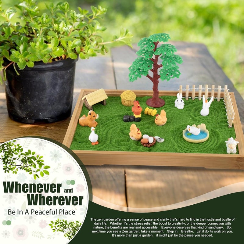 YSSPPOY 31 Pcs Zen Garden Kit for Desk, Mini Zen Sand Garden with Wooden Tray & Rake, Japanese Gift Set for Home, Office Desk Decor - Image 3